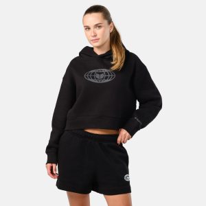 Women's Globe Crop Hoodie - Black